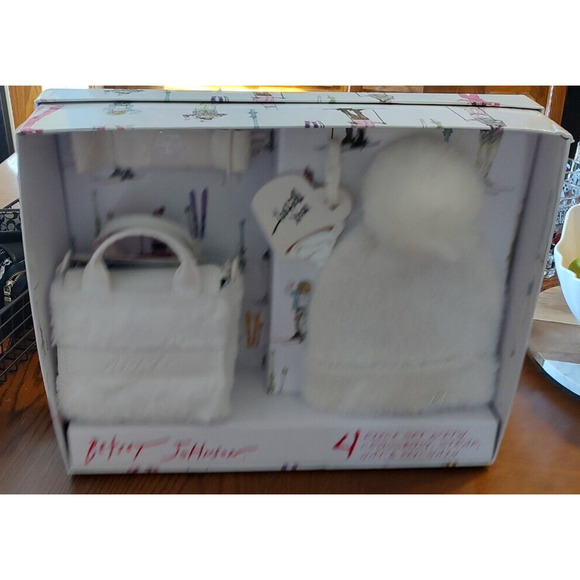 NEW Betsey Johnson Gift Boxed 4 Pc Set Apres Hat, Handbag, strap, keychain - Picture 2 of 8